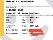 Стоимость билета на пикник в крокусе. Билет на концерт Котельники.