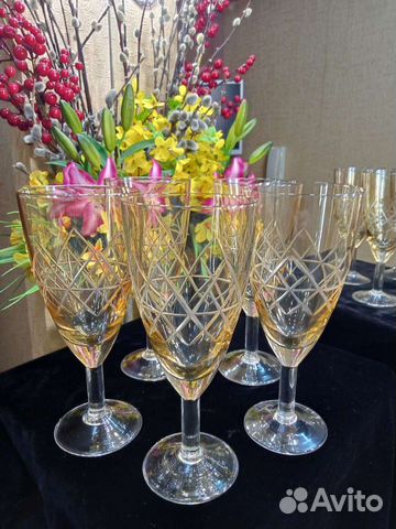 Фужеры цветное хрустальное стекло. хх век
