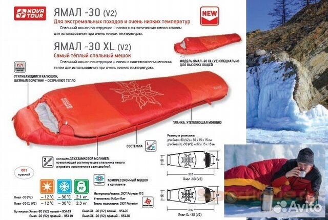 Спальный мешок Ямал -30 V2 красный