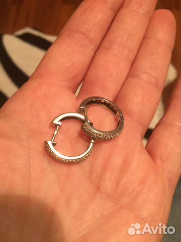 Серьги кольца с фианитами, серебро 925