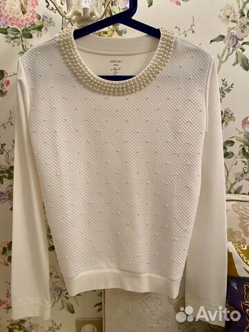 Кофта лонгслив Marccain женская белая с жемчугом Кофта лонгслив Marccain женская белая с жемчугом
