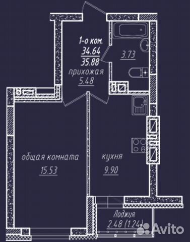 1-к квартира, 36 м², 1/16 эт.