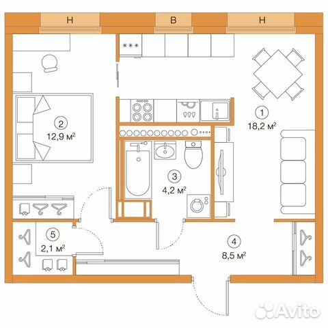 1-к квартира, 45.9 м², 3/25 эт. 1-к квартира, 45.9 м², 3/25 эт.