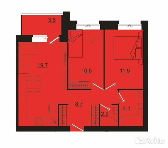 2-к квартира, 58.7 м², 2/10 эт.