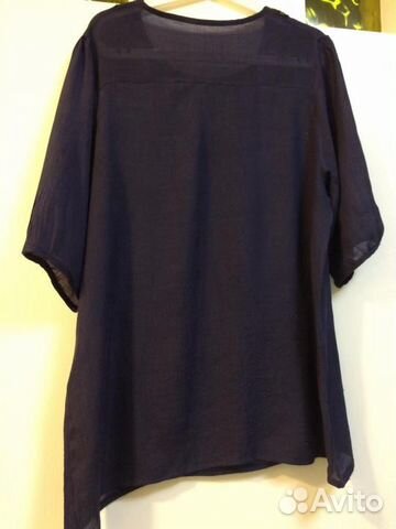 Синяя х/б блузка с орнаментом и трикотажные брюки