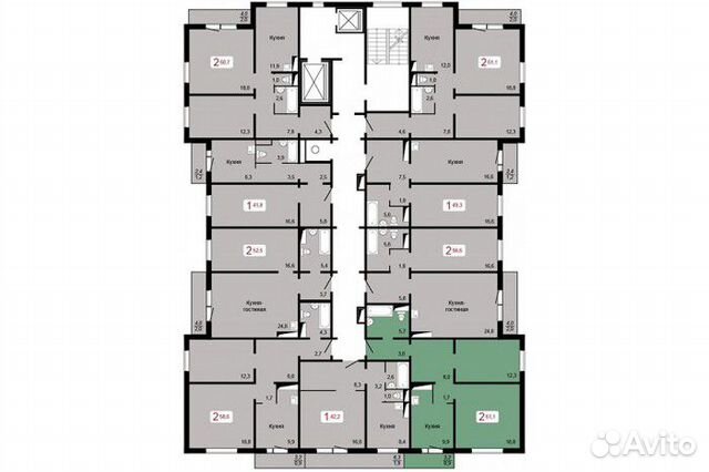 2-к квартира, 60.7 м², 15/17 эт.