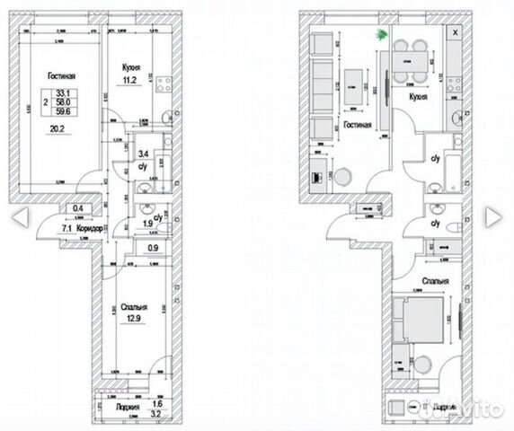 2-к квартира, 58.7 м², 8/15 эт. 2-к квартира, 58.7 м², 8/15 эт.