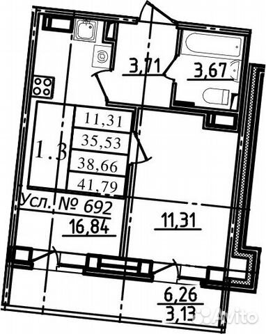 1-к квартира, 41.8 м², 2/15 эт.