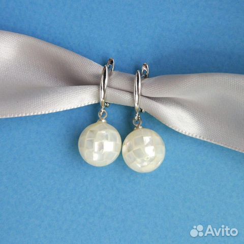 Серьги перламутр белый круглый Серьги перламутр белый круглый