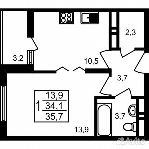 1-к квартира, 35.7 м², 15/17 эт.