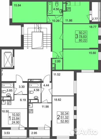 3-к квартира, 80.2 м², 2/8 эт.