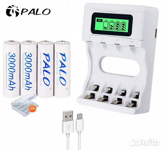 Аккумуляторы palo AA 4 шт 1.2V, 3000 mAh + зарядка