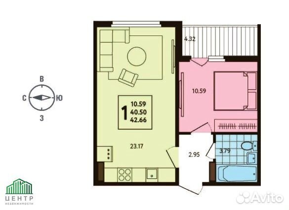 1-к квартира, 42.7 м², 14/17 эт. 1-к квартира, 42.7 м², 14/17 эт.