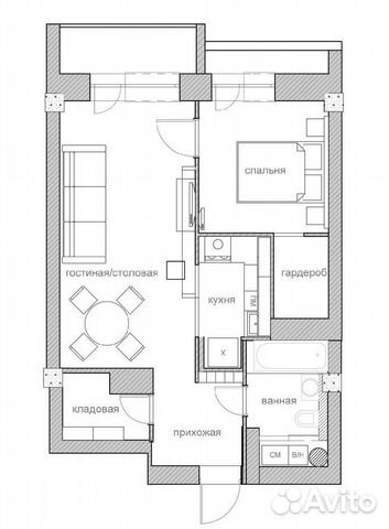 1-к квартира, 42 м², 12/21 эт.