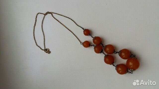 Бусы из янтаря на серебр. цепочке, СССР, винтаж
