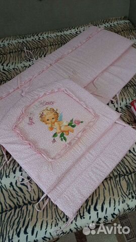 Бортики и балдахин в кроватку +постельный комплект