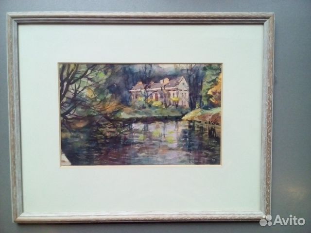 Картина, Замок у пруда, акварель, 38.5х29, Камилов