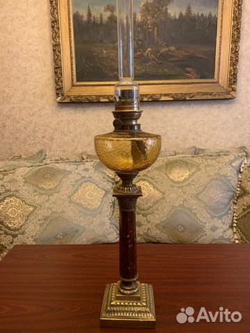 Антикварная керосиновая лампа бронза, мрамор