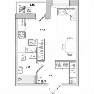Квартира-студия, 26,9 м², 14/17 эт.