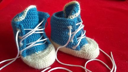 Вязаные пинетки кеды 10 см. 100 проц. шерсть