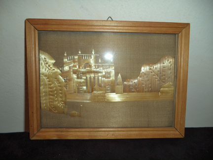 Авторская ручная работа Варшава из бересты в рамке