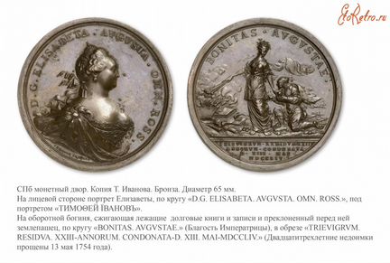 Памятная настольная медаль Елизавета I бронзовая