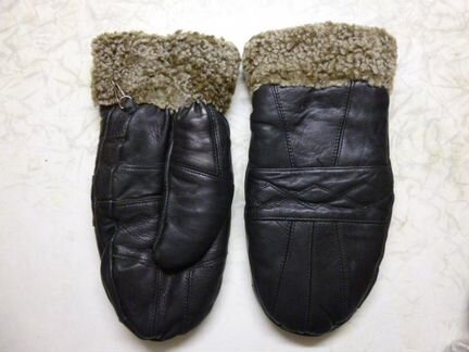 Кожаные варежки и шапка с натуральным мехом