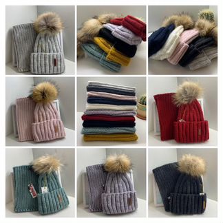 Теплая женская шапка с помпоном и снуд новая