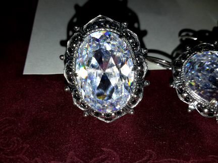 Комплект серебро фианиты: большие серьги,СССР