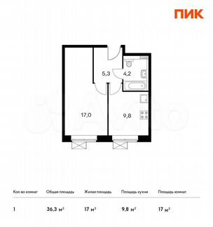 1-к апартаменты, 36.3 м², 10/15 эт.