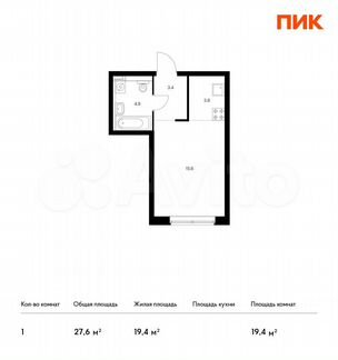 Квартира-студия, 27.6 м², 2/21 эт.