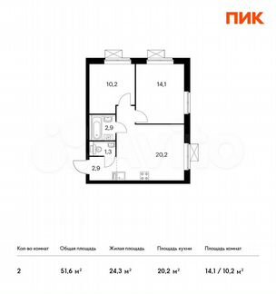 2-к квартира, 51.6 м², 4/33 эт.