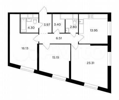 3-к квартира, 91.6 м², 10/30 эт.