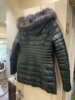 Кожаный пуховик женский