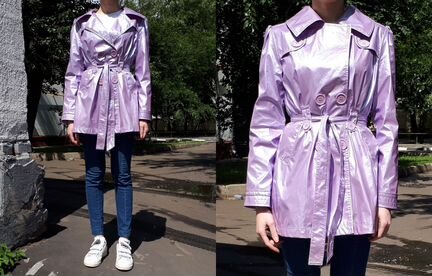 Голографический металлический лиловый тренч