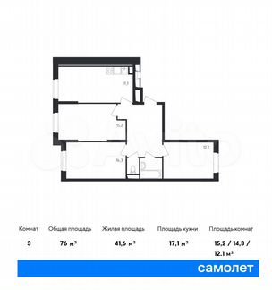 3-к квартира, 76 м², 2/19 эт.