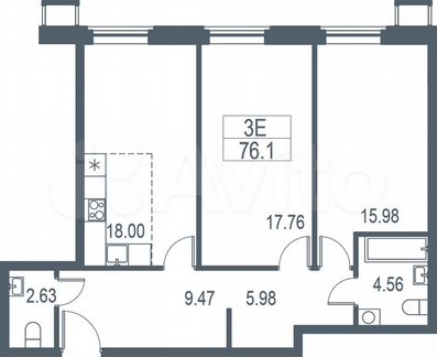 3-к квартира, 76.6 м², 20/21 эт.