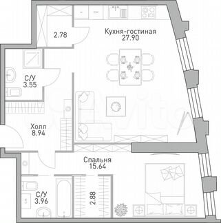 2-к квартира, 67.6 м², 23/39 эт.